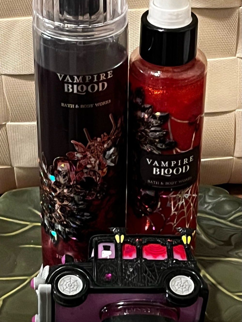 Bath & Body Works Halloween Hearse Hand Sanitizer Holder with Body Spray set.